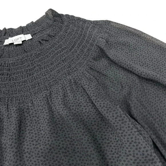 Loft Brown Animal Print Raglan Neck Balloon Sleeve Chiffon Blouse L - Picture 2 of 4